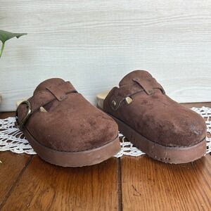 American Eagle Brown Suede Platform Clogs Mens 8‎ Womens 10 Buckle Mules Boho